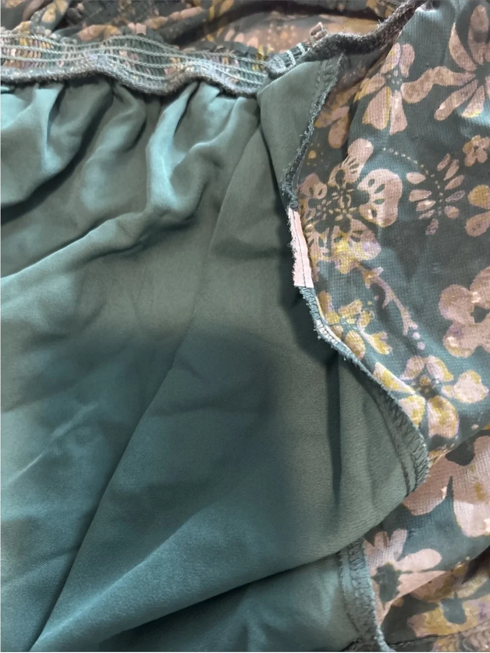 Free People Clarissa Green Sea Floral Puff-Sleeve Blouse